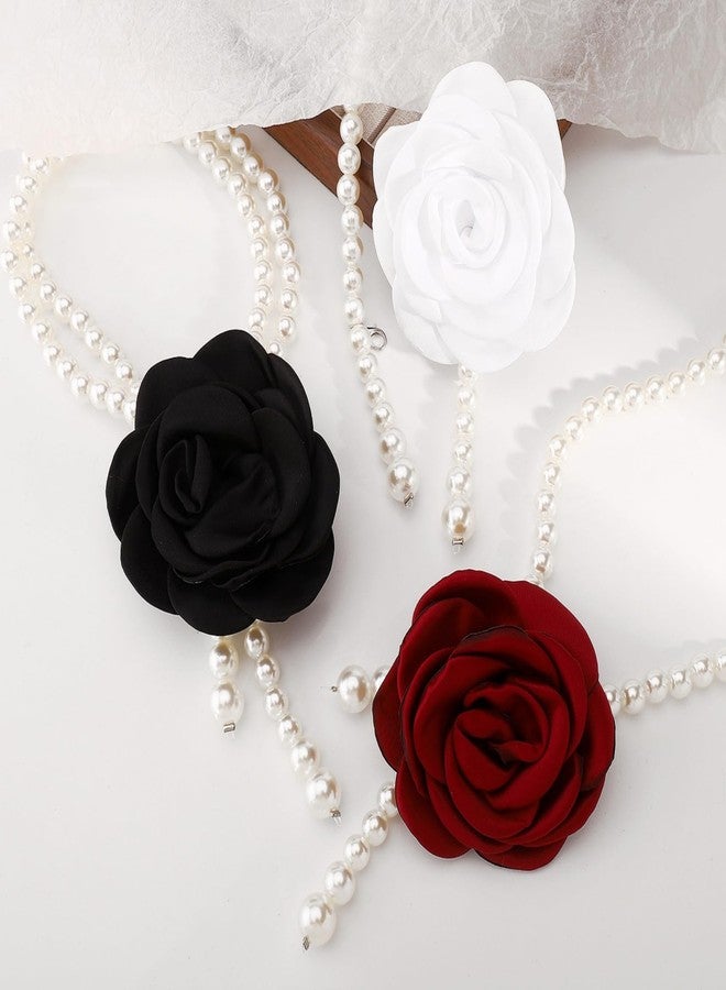 IS4U Rose Choker Necklace for Women Vintage Baroque Pearl Layers Necklace Exaggerated Flowers Pearl Necklaces Fashion Wedding Party Jewelry (Red) - Image 5